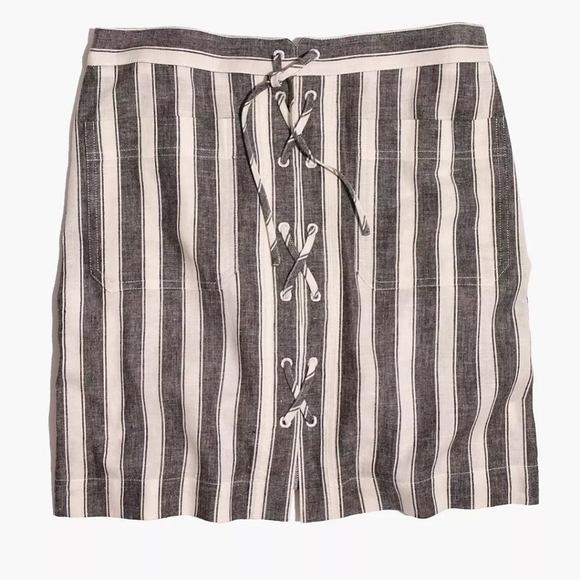 Madewell Linen Blend striped lace up skirt size 6 - Picture 5 of 9